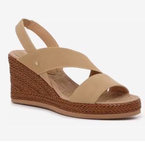 Adrienne Vittadini Bandelle Tan Brown Stretch Ban Espadrille Wedge Sandals NWOB